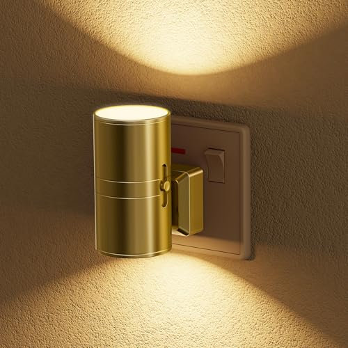 JandCase Night Light, Night Light Plug in Wall with Dusk to Dawn Sensor, Dimmable Nightlight 0-100LM, 3000K Soft White, Plug in Gold Nightlight for Hallway, Bathroom, Bedroom