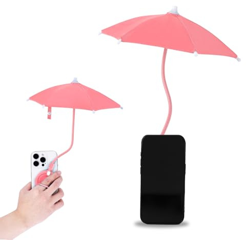 Paraguas Magnético Teléfono, Ajustable Parasol para Teléfono Celular para iPhone 16/15/14/13/12 y Dispositivos Android No Magnéticos (Rosa)