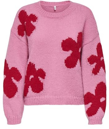 ONLY Onlbootle Life Ls Flower O-Neck KNT, Rose Sauvage, S Femme