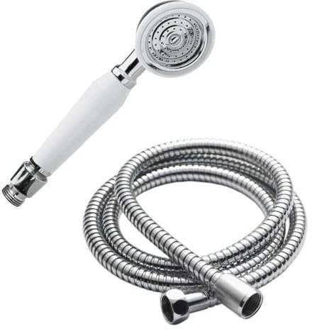 Taps2Traps® Victorian Style Traditional Shower Handset White & Chrome Bathroom Hand Held Or Fits Cradle + High Flow Shower Hose