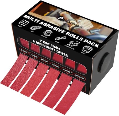 6 Rollen Schleifpapier Rolle, 25mm x 6 m Schleifleinen 80/120/240/320/400/600 körnung Schmirgelleinen Rolle, Schmirgelpapier für Holz, Metall, Möbel, Farbe, Trockenbau