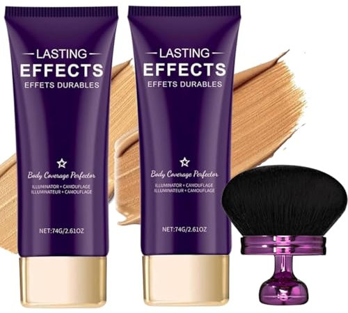 Body Coverage Perfector, All-Over Complexion Perfector mit Extra großer Körper Make-up-Pinsel, Tattoo Abdeckung Wasserfest, Bein und Körper Narbe Abdeckung Make-up (Natürlich+Braun)