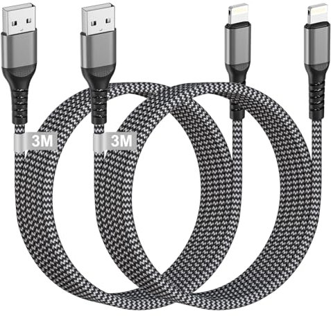 Cable iPhone 3 Metros 2Pack [MFi Certificado], Cable iPhone Carga Rapida Cable USB a Lightning Nylon Cable Cargador iPhone Charger Cable para iPhone 14/13/12/11/X/XS/XR/8/7/6/5/SE, iPad, AirPods