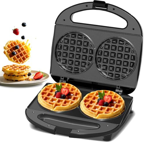 YASHE Double Mini Waffle Maker, Non-Stick Waffle Machine,Cast iron waffle maker, Automatic Temperature Control, Cool Touch Handle