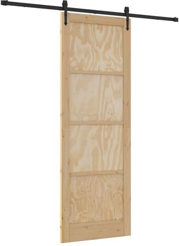 Puerta Corredera vidaXL con Juego de Accesorios 'ORKDAL'de Madera Maciza de Pino