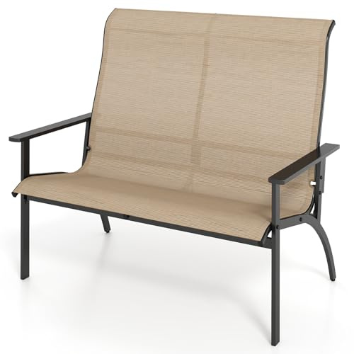 KOMFOTTEU 2-Sitzer Gartenbank, Sitzbank bis 400 kg belastbar, Terrassenbank mit hoher Rückenlehne und Armlehnen, Balkonbank für Terrasse, Balkon, 120 x 81 x 106 cm