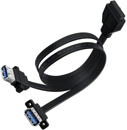 HuaLiSiJi Cable USB 3.0 para Panel Frontal Cable Dual USB 3.0 a 19/20 Pin Hembra Placa Base para el Montaje de Paneles con Tornillos (80 cm)