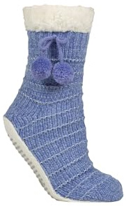 Elle Women’s Chenille Slipper Socks – 1 Pair Soft Warm Indoor Style with Moccasin Sole, Cosy Non-Slip House Footwear for Lounging and Relaxing, Size 4–8