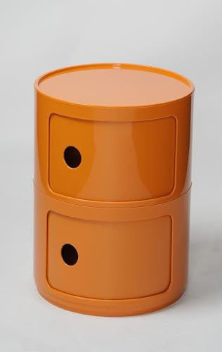 Componibili 3/4/2 Nachttisch Rund mit Schublade | Runder Badezimmerschrank Schmal Eckregal Beistelltisch mit Schiebetür, Sofa Tisch Moderner Side-Table Vorratsschrank(Orange,2 Tier)