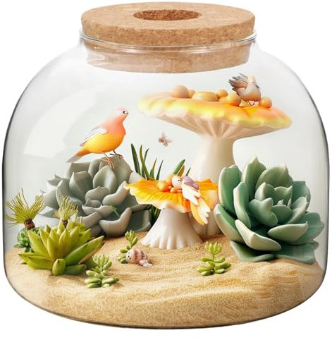 Small Round Glass Bottle With Cork Lid, Fish Bowl Terrarium For Succulents, Decorative Hydroponic Jar, Or Cookie Storage For Office/Home Decor