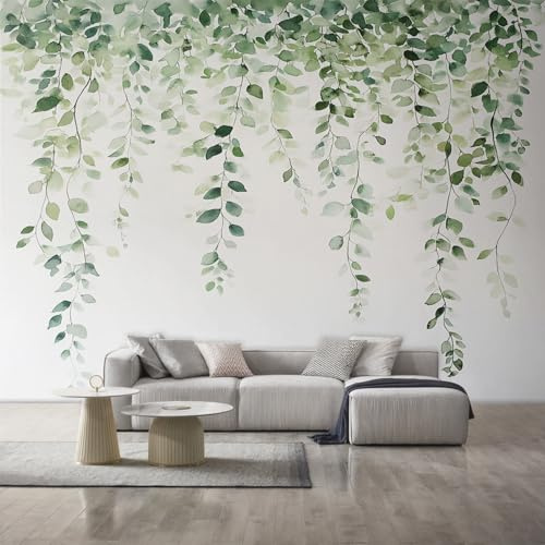 Generisch Tapete Eukalyptus Vliestapete Aquarell Grün Blatt 350X256cm Fototapete Wohnzimmer Motivtapete Schlafzimmer Tapeten Deko, Mustertapete, Wandtapete D27