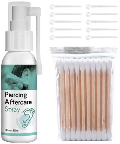 Piercing Cleaning Solution Saline Solution Piercing Soothing for Ears Ear Piercing Cleaning Solution Gentle Cleaning Saline Spray with Cotton Buds for Ears, Nose, Tongue, Navel