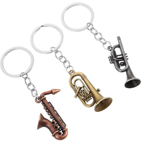 Mobestech Metal Saxophon Schlüsselanhänger Vintage Look Glatte Polierte Kleiner Trompete als Geschenkidee für Musikliebhaber und Festival Accessoire