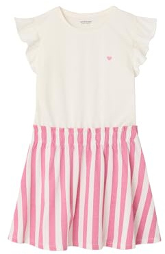 Vertbaudet 2-in-1-Kleid mit Herzstickerei Mädchen rosa gestreift 98/104