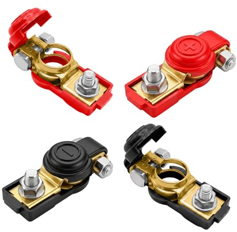 Jiaoshou Pan 2 Pares Bornes Batería Coche 12V 24V, Terminal de Batería | Terminales Bateria con Cubierta Protectora, Positivo y Negativo, para Camión Barco Autocaravana