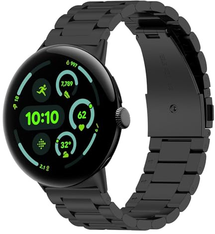 Wigento Metall Armband für Google Pixel Watch 4/3 / 2/1 41mm, Schnellverschluss, verstellbar, atmungsaktiv, Uhrenarmband (Schwarz)