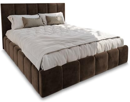 Masseno Polsterbett TARANTO 120x200 cm, Doppelbett, Bettkasten, Stauraum, Lattenrost Und Kopfteil - Braun, Monolith 29