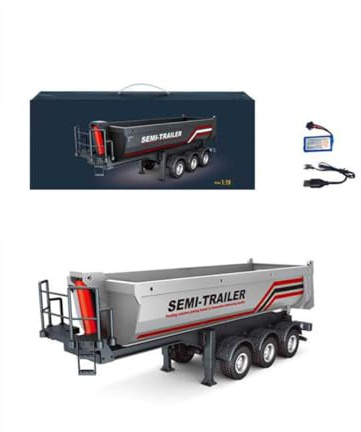 MECHIX RC Sattelanhänger im Maßstab 1/18 für 770S RC LKW, Ferngesteuerter Anhänger mit Hubbett, verstellbare Stützfüße und Rückleuchten, Silber