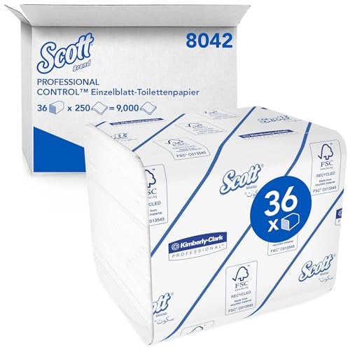 Scott Control 8042 Papier toilette plié 2 épaisseurs, 36 paquets de 250 feuilles, Pour distributeurs Aquarius compatibles, Maxi Pack, Blanc, 08042100