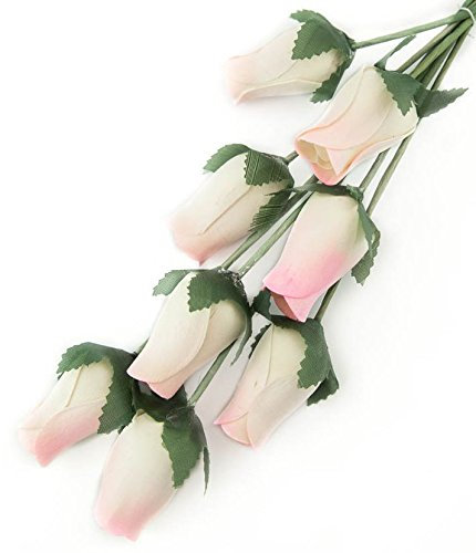 Weiße Rosen mit rosa Spitzen, Strauß mit 8 geschlossenen Knospen, Holzrosen zum Basteln, individuelle Blumensträuße und andere DIY-Projekte. Wählen Sie die Form über 60 Farben