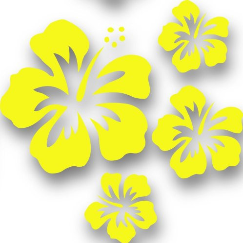 Mixed Set HIBSIKUS Blüten, 4 Stück gelbe Autoaufkleber Blumen Sticker Outdoor, Wandtattoo & Fensterbild Hibiscus Hawaii