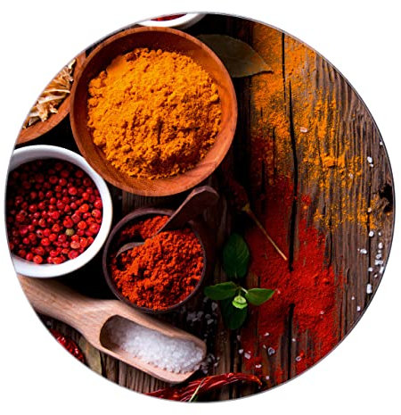 WENKO Topfuntersetzer Gewürze - runder Untersetzer Rund für Töpfe, Pfannen, Gehärtetes Glas, 20 x 0.8 x 20 cm, Mehrfarbig