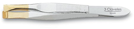 3 Claveles 12242 - Pince à épiler, large pointe or, 8 cm
