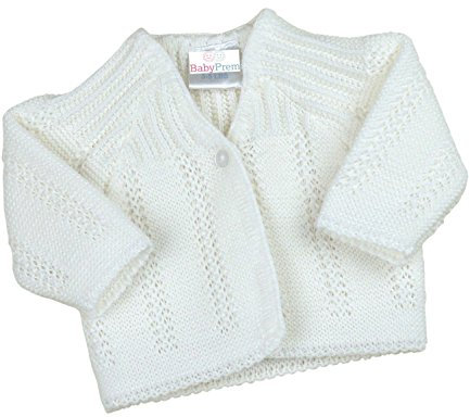 Babyprem Bebè Prematuro Cardigan Rebecca - Giacca a maglia, per bambini e bambine, 38-50 cm, bianco, 38-44 cm (Prematuro)