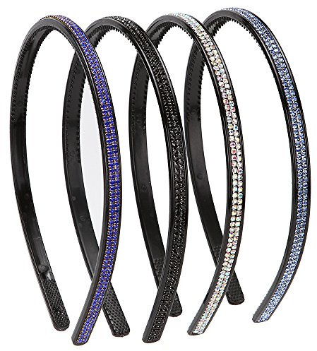 LONEEDY 4 Pack Fashion Rhinestone and Crystal Hard Headbands, Non-slip Teeth Hairband for Women