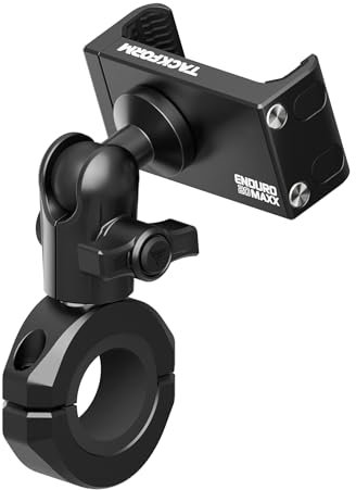 Tackform Metal Motorcycle Mount for Phone - Optional Sling Included. Rock solid holder for Regular and Plus sized iPhone and Samsung devices