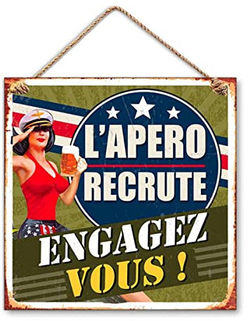 Rétro Plaque Deco Metal 20x20 Cm L'Apero recrute Engagez Vous