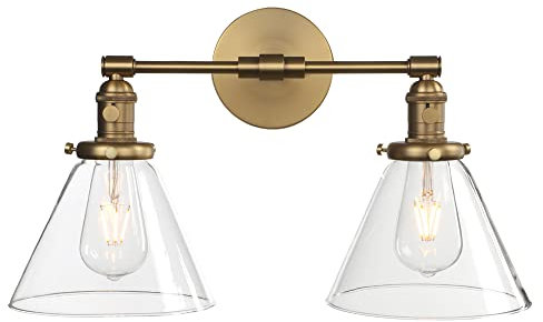 Phansthy Wandleuchte wandlampe 2 Flaming Klar GlasTrichter Wandleuchte Vintage Industrie innen Modern Wandbeleuchtung Loft-Wandlampe Küchenwandleuchte(antike Farbe)