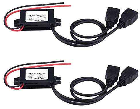 DC 12V to DC 5V Dual USB Adapter Converter Module Dual Power Adapter Converter Step Down Module for Car Motorcycle Phone Charge (2Pcs)