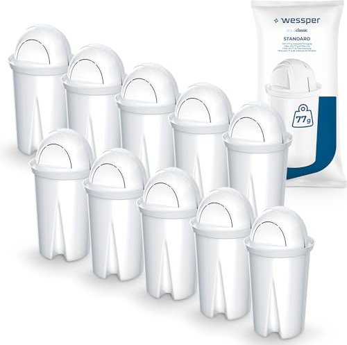 Wessper Wasserfilter Kartusche 10 Stück, Krug Wasserfilter | Kompatibel mit Brita Classic, Dafi Classic, PearlCo Classic, Anna Monomax | Entfernt Chlor, Verunreinigungen und Schwermetalle