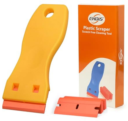 Ehdis Mini Kunststoff Schaber mit 10 Kunststoff klingen, Plastikspachtel, Plastik schaber für klebereste entferner, klebstoffentferner, kleberentferner, Gelb