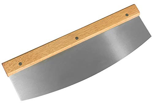 scarlet kitchen | Pizzamesser »Rapido« Pizzacutter, Wiegemesser mit scharfer Klinge aus rostfreiem Edelstahl 32cm mit Holzgriff, schnelles und sauberes Schneiden, XXL, mit Klingenschutz
