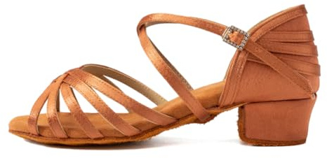 AOQUNFS Chaussures de Danse Latine Fille&Femme Satin Talon Bas Enfants' Pratique Chaussures de Salsa Bachata Tango de Salon,TL-234