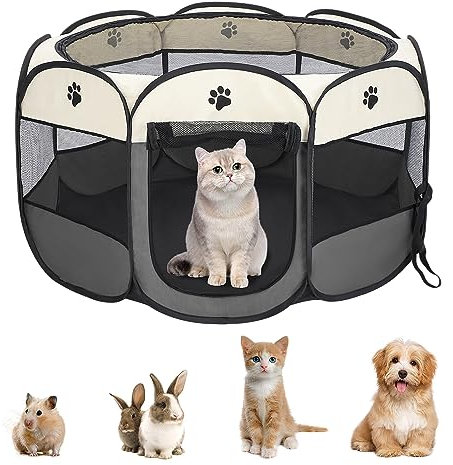Youyijia Portable Pet Playpen Puppy Playpen Pet Dog Cat Playpen Cage Crate 74 x 74 x 43cm Soft Fabric Foldable Pet Indoor Outdoor for Rabbit Hamster Guinea Pig Gray