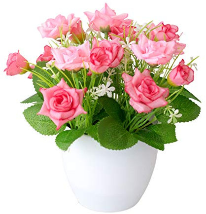 FOReverweihuajz Rose Artificial Flower In Pot, Silk Fake Potted Plant, Small Simulation Bonsai, Decorative Ornaments For Home, Indoor, Garden Pink