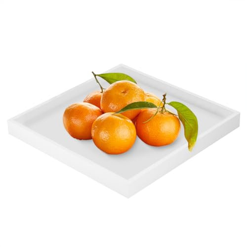 Vassoio Bianco, Vassoio in Legno Bianco Vassoio Portaoggetti da Scrivania Multiuso Vassoio da Appoggio per Accessori Cameriere per Cucina, Bagno, Ufficio - 20x20cm/7,9''x7,9''