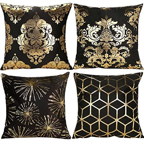 IWILCS Schwarz Gold Kissenbezug, Dekorativer Kissenbezug, Dekokissen Kissenhülle für Bett Sofa Wohnzimmer Schlafzimmer 45 * 45 cm