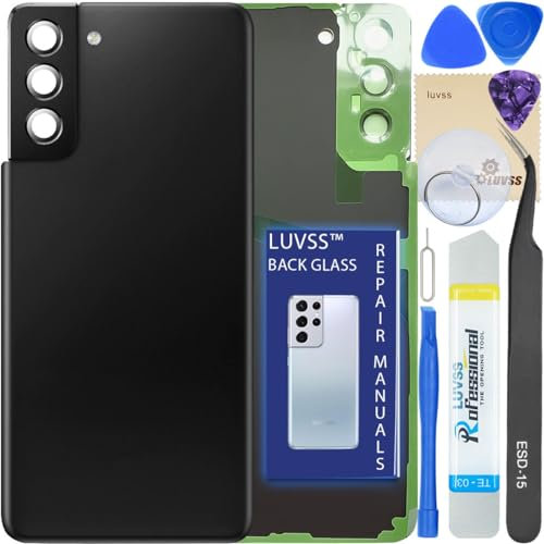 LUVSS Vitre Arrière pour Samsung Galaxy S21+ Plus G996 Noir Coque Cache Batterie avec Lentille de Caméra, Adhésifs, Kit Outils, Guide De Réparation