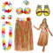 PHOGARY 8 Teilig Hawaii Mottoparty Kostüme Set, Hula Rock (Bunt), Blumenkette, Blume-Armbänder, Blumen-BH, Haarblume, Ananas-Sonnenbrille für Tikiparty Beachparty Deko