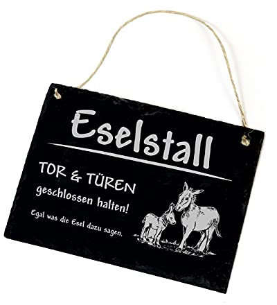 Esel Schild Schiefer graviert - Eselstall Tor & Türen geschlossen halten - Stalltafel Türschild 22x16cm | Dekolando