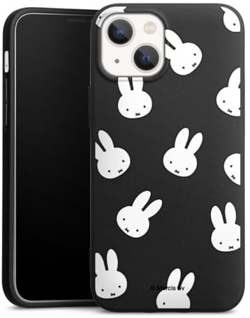 Premium Silikon Hülle kompatibel mit Apple iPhone 13 Mini Handyhülle schwarz Case Miffy Muster transparent