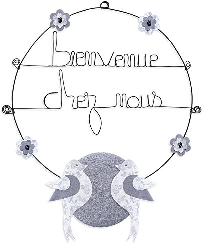 Message couleur oiseau blanc - Bienvenue chez nous - décoration murale artisanale en fil de fer