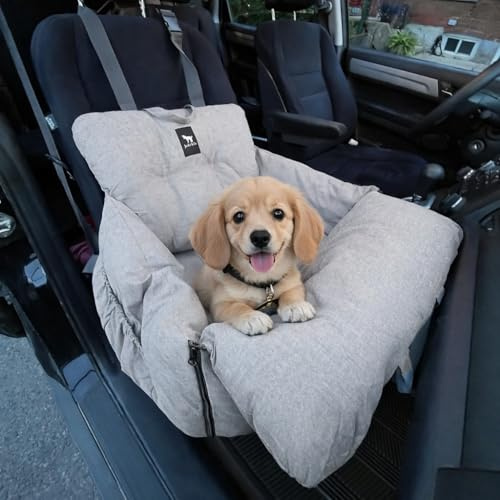 JACKO & CO Premium Hundeautositz & Sitzerhöhung für kleine und mittelgroße Haustiere unter 15,9 kg, Welpen, Katzen/Reisetragetasche Bett & Tasche, Clip-On-Leine & Aufbewahrungstaschen, wasserabweisend