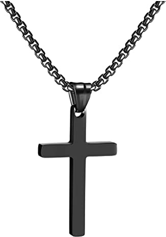 RWQIAN Kreuzkette Herren Kreuz kette Schwarz 16 Edelstahl Jungen Anhänger Kreuz Halskette Schmuck für Damen