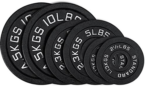 Cast Iron 2-Inch Olympic Weight Plates Set for Strength Training, Barbell Free Weight Plate Set for Weightlifting in Home Gym, Multiple Sizes From 2.5LB to 40LB (Set: 35 lbs (2x 2.5/5/10 LB))