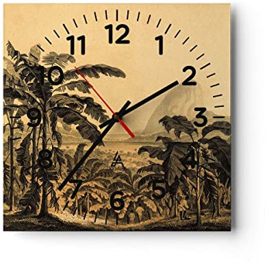 Modern Wanduhr Palmen Wald Regnerisch 40x40cm Quadrat Groß Wand Uhr Glas Analog Zimmeruhren Küche Büro Wohnzimmer Glasuhr Wall Clock Dekoration Design Wanddekoration Küchenuhr C4AC40x40-4983